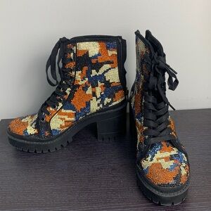 Steve Madden Pass Camo Multi Rhinestone Platform Combat Boots NEW!
